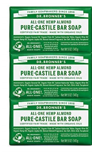 Dr　ブロナー 3個セット ドクターブロナー マジックソープ Pure-Castile Bar Soap Almond 5 oz 石鹸ピュアカスティール　アーモンド
