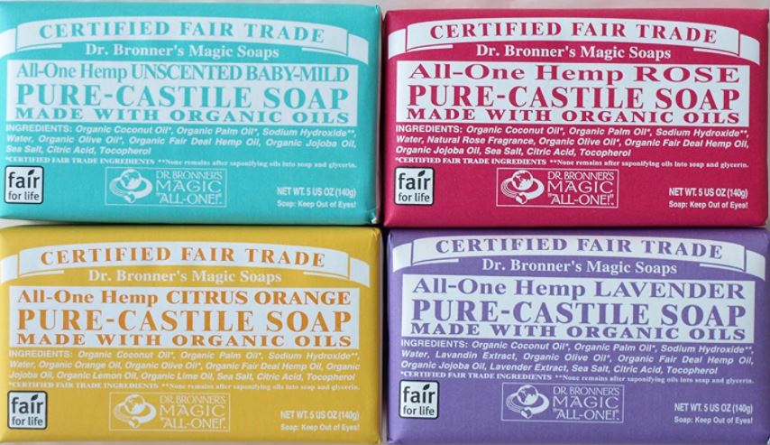 Dr　ブロナー 4種類セット ドクターブロナー マジックソープ Pure-Castile Bar Soap 5 oz 石鹸ピュアカスティール ラベンダー　シトラス　ローズ　ベビーマイルド