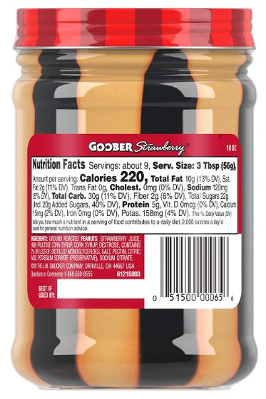 2個セット　SMUCKERS GOOBERS ピーナッツバター　&　イチゴ　ジャム　ストライプ(510g)