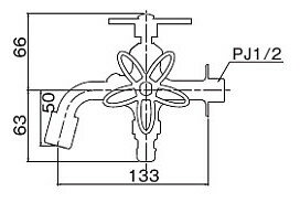 FBD16-SE　水生活製作所　二口万能胴長水栓(鋳肌・スミレハンドル) 2