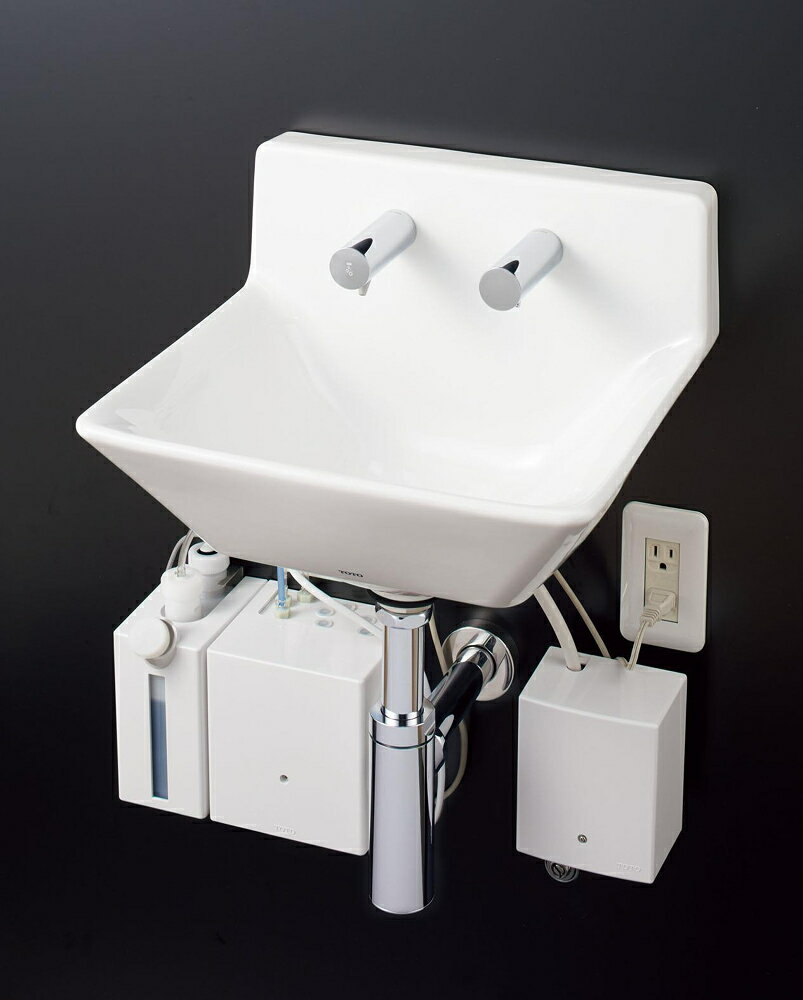 LSC125CC　TOTO　壁掛ハイバック洗面器　自動水栓（サーモ・AC100V）　自動水石けん供給栓（1.0L）　壁排水（ボトル…