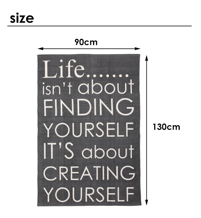 ラグ ラグマット 長方形 130×90cm カーペット インド綿 コットン 柄 英字 ロゴ TTR...