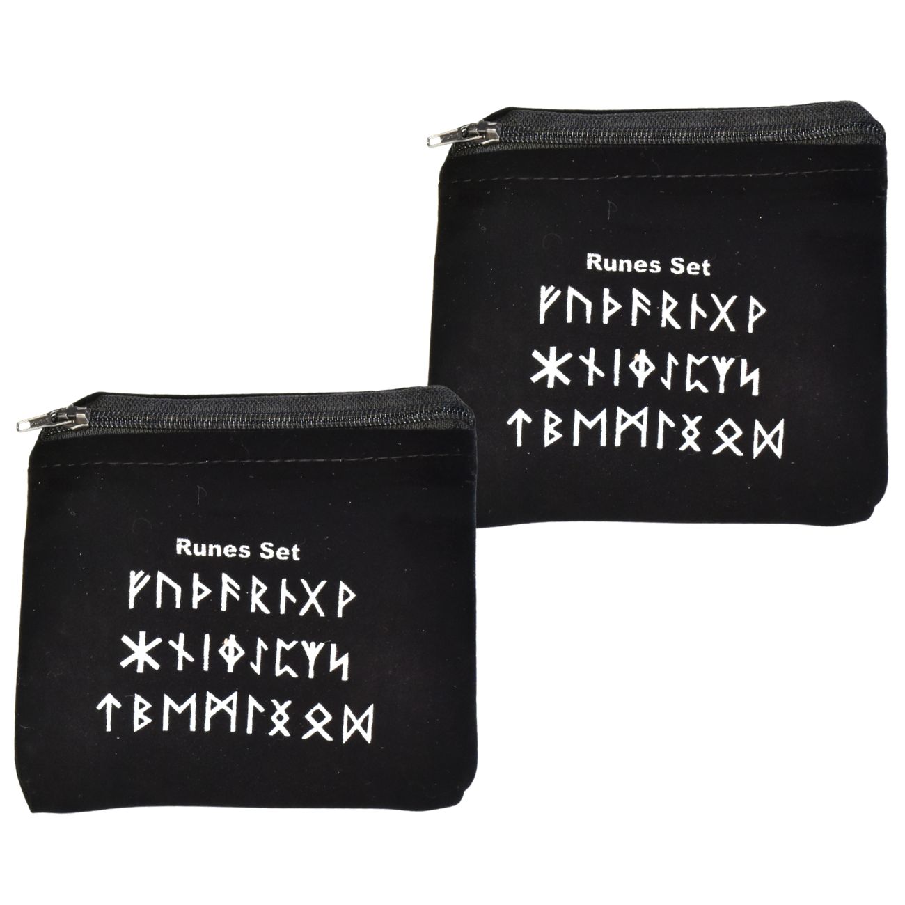 【ブラックフライデー】ルーン文字入 ジッパー式ポーチ(黒)2枚組 ベルベット調ク ポーチ ベルベット(10cm x 12cm) (2511)