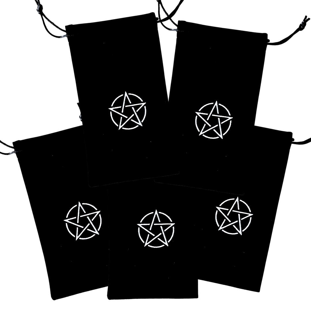 ペンタグラム 五芒星 巾着袋ポーチ(黒)5枚組 ベルベット調ク ポーチ ベルベット(18cm x 10cm) 五芒星の魔法 ギフト用ポーチ ハロウィンポーチ[セ...