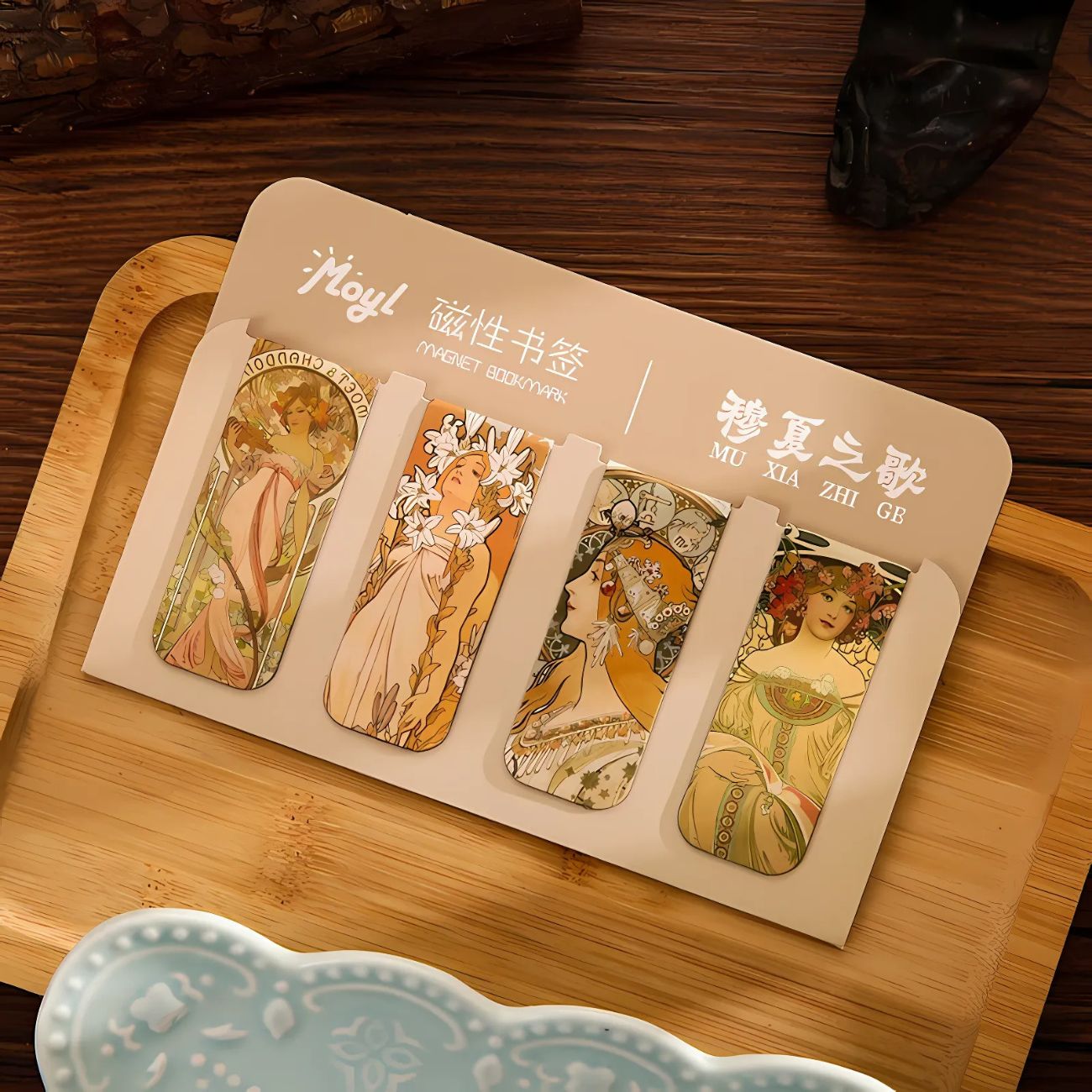 ミュシャのマグネットしおり 4点セット 磁気クリップ ブックマーク(2505)