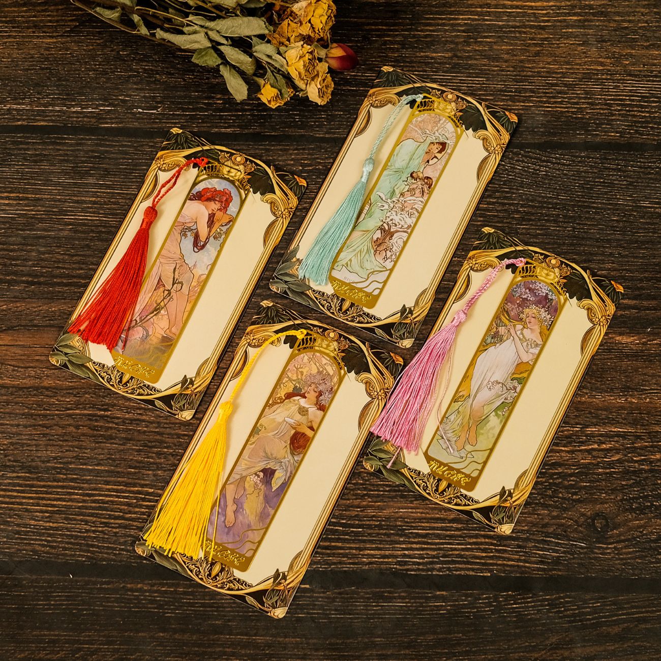 ミュシャの金属しおり 高級透かし彫りブックマーク(2503) アルフォンス・ミュシャ「四季」