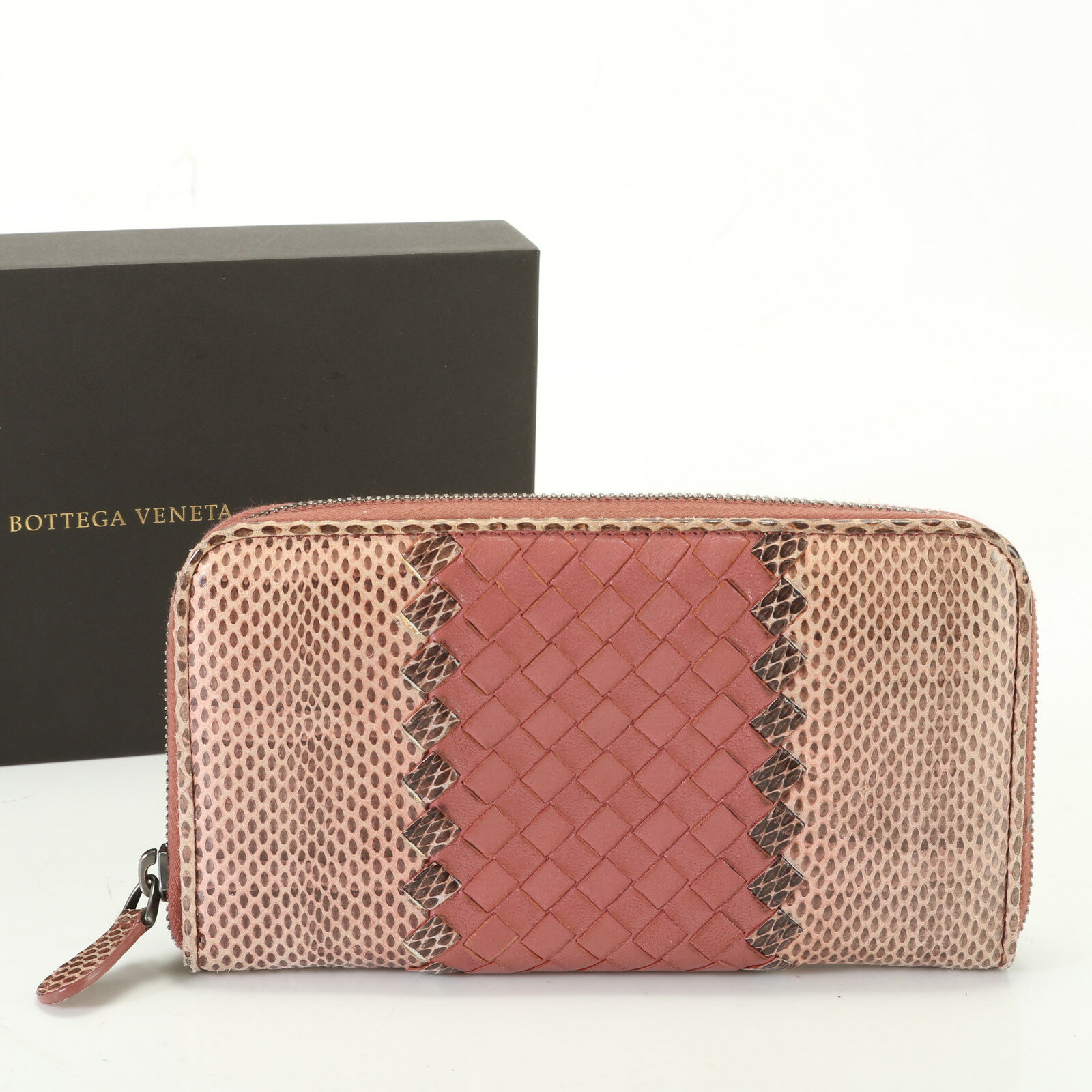 ボッテガヴェネタ 長財布（メンズ） BOTTEGAVENETA ボッテガヴェネタ イントレチャート パイソン レザー 長財布 ラウンドファスナー ウォレット メンズ レディース MJT 1106-E56