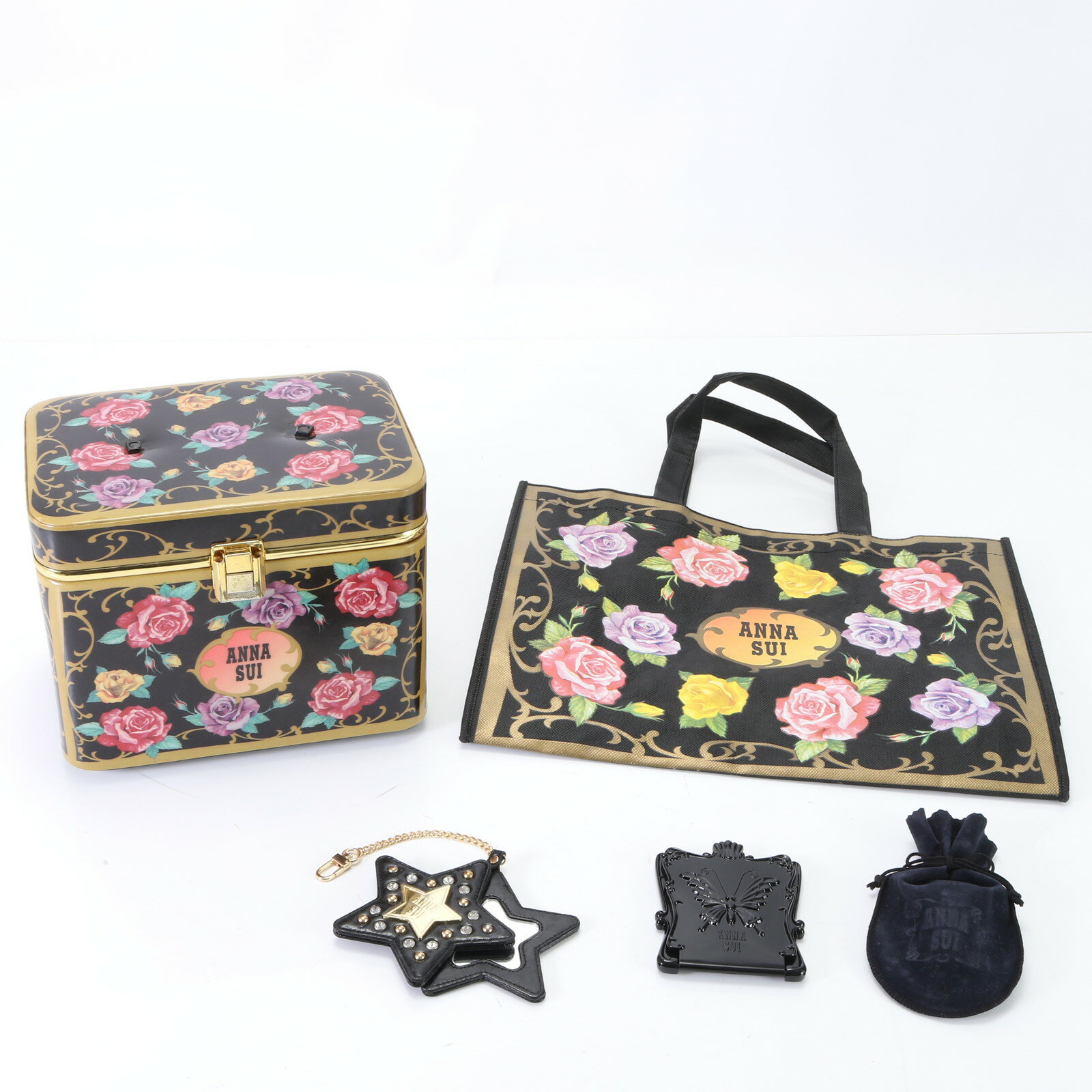 ハンドバッグ まとめ 5点 セット ANNA SUI アナスイ メイクボックス バニティ 手鏡 ハサミ ピンセット トート バッグ レディース EEM P10-6