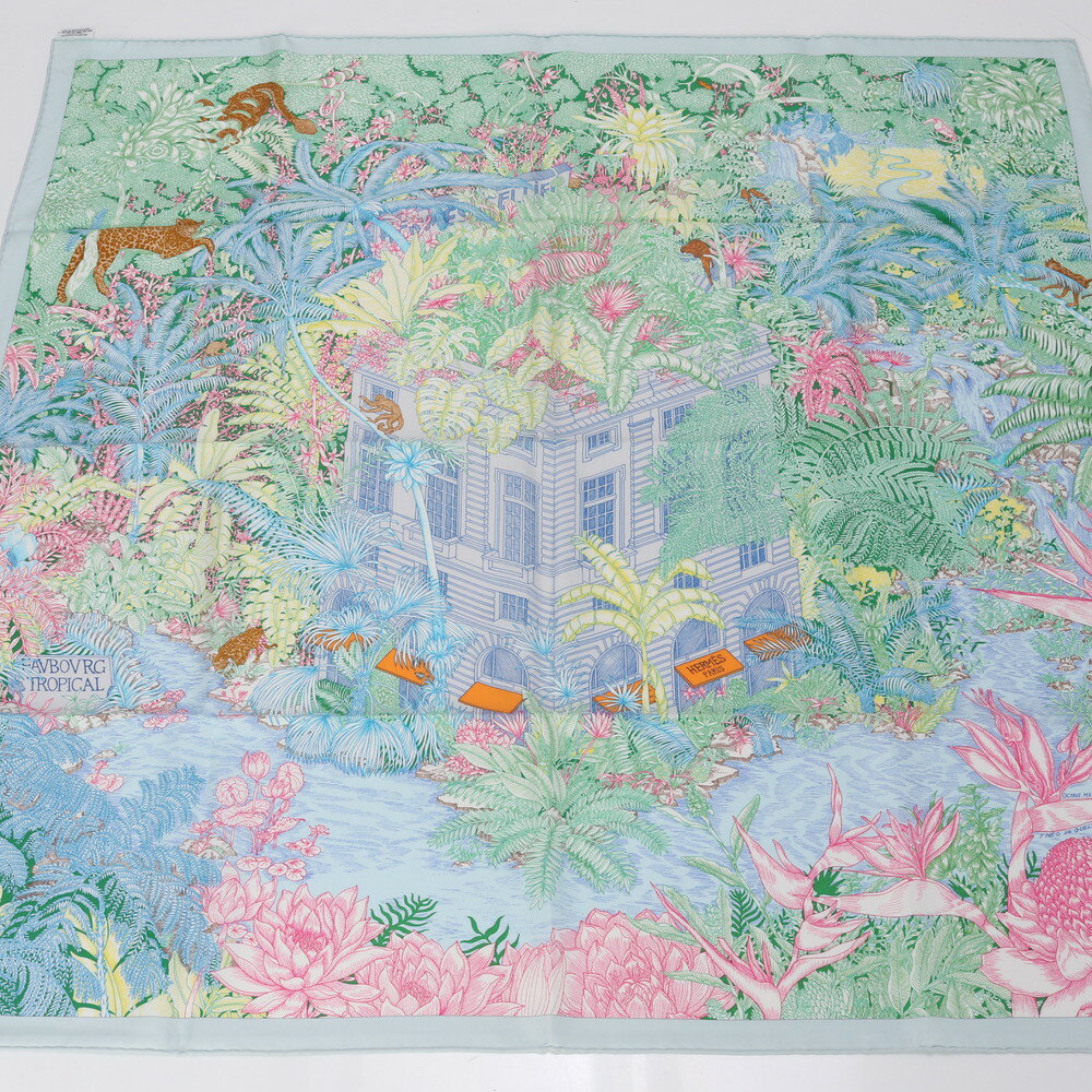 新品同様 エルメス タグ付 カレ 90 Faubourg Tropical フォーブル トロピカル スカーフ シルク 100％ ストール レディース EEE AX27-9のサムネイル