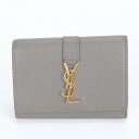 極美品 イヴ サンローラン YSL ロゴ フラップ 6連 レザーキーケース キーリング グレー ゴールド 金具 レディース ECE CG19-2(4)