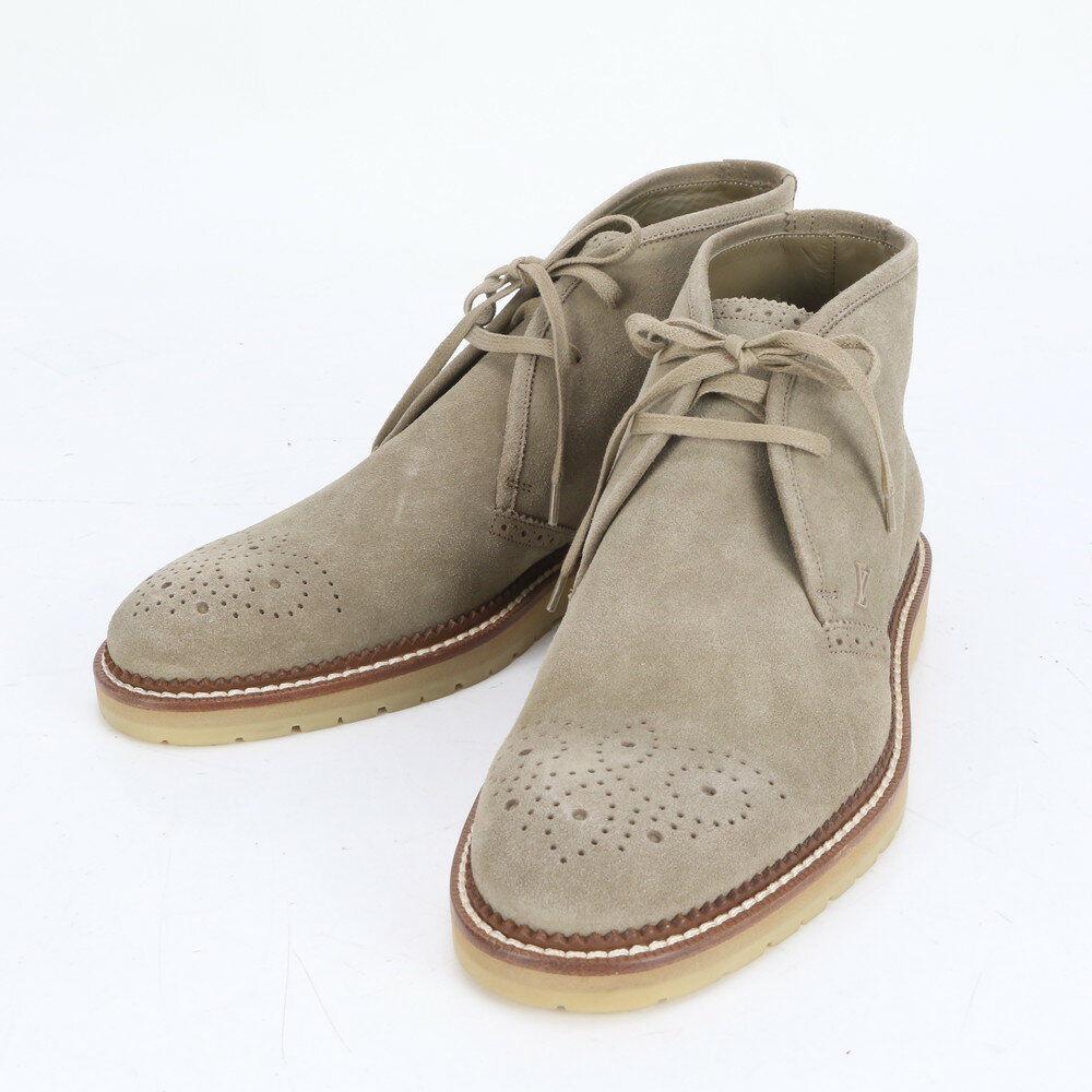 極美品 ルイヴィトン チャッカブーツ ベージュ FD0122 レザー 靴 シューズ 革靴 ローファー 紳士 スニーカー 6 メンズ RUE CO16-6