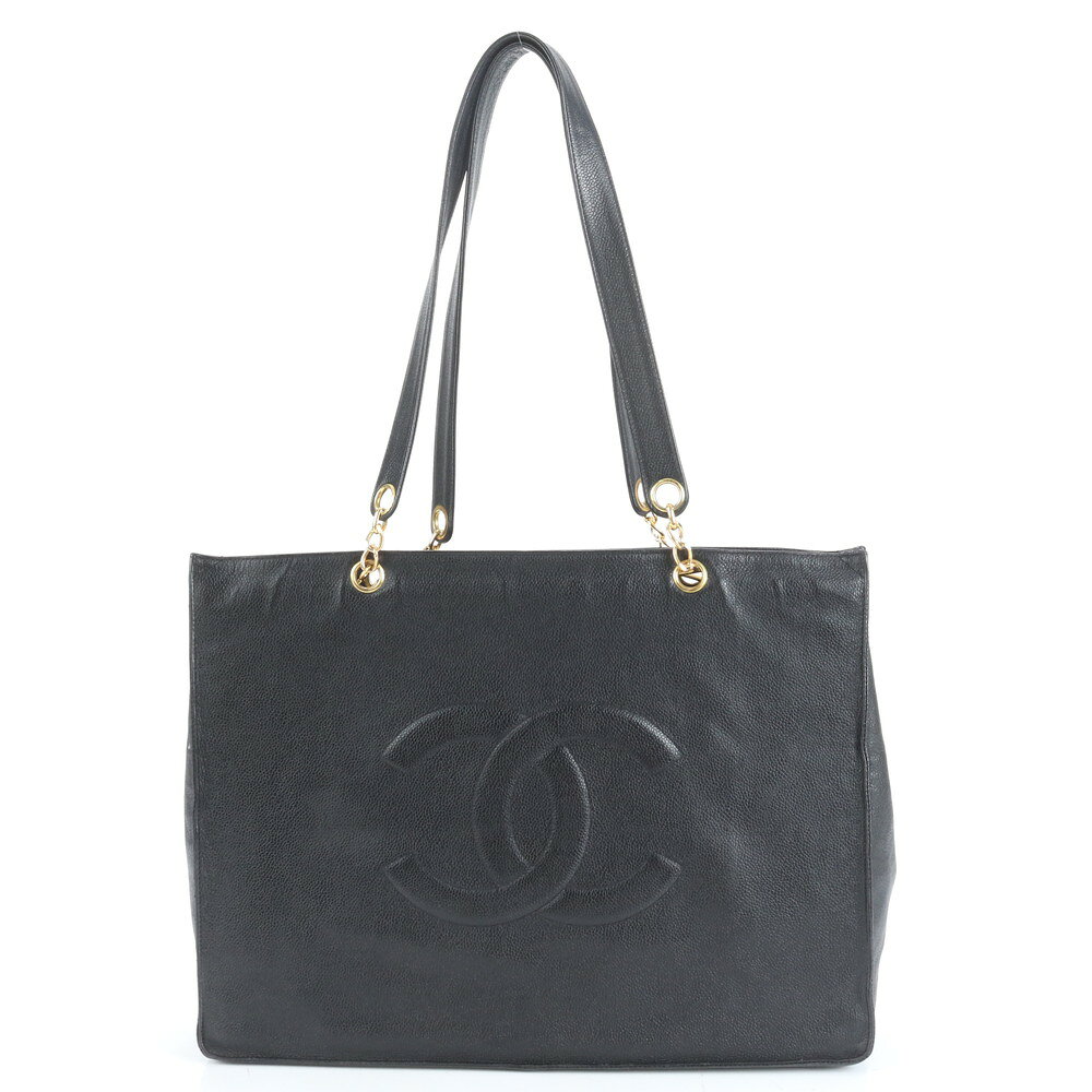 極美品 シャネル シリアルシール付 キャビア スキン レザー トート バッグ 肩掛け ショルダー ハンド A4 レディース VEE CT35-10