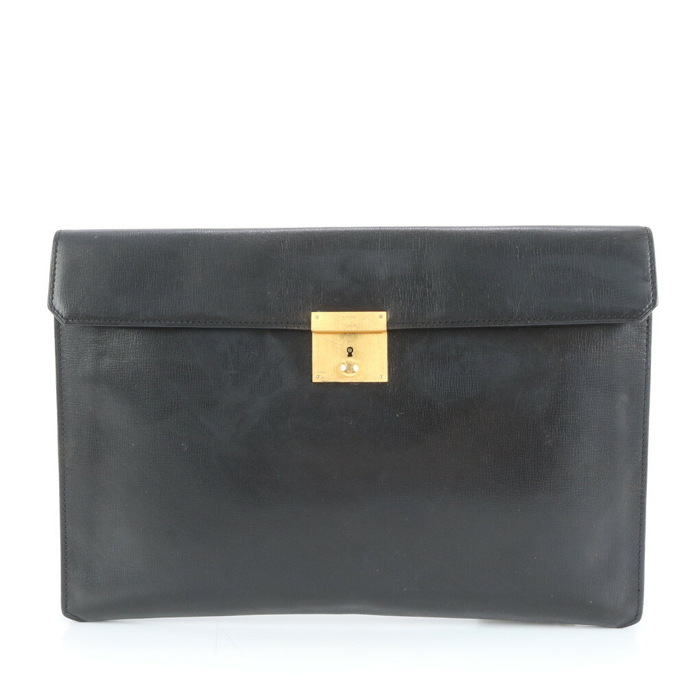 美品 ヴァレクストラ レザー セカンドバッグ クラッチ ポーチ 通勤 ビジネス A4 ブラック 黒 ゴールド 金具 メンズ EUE CU26-5