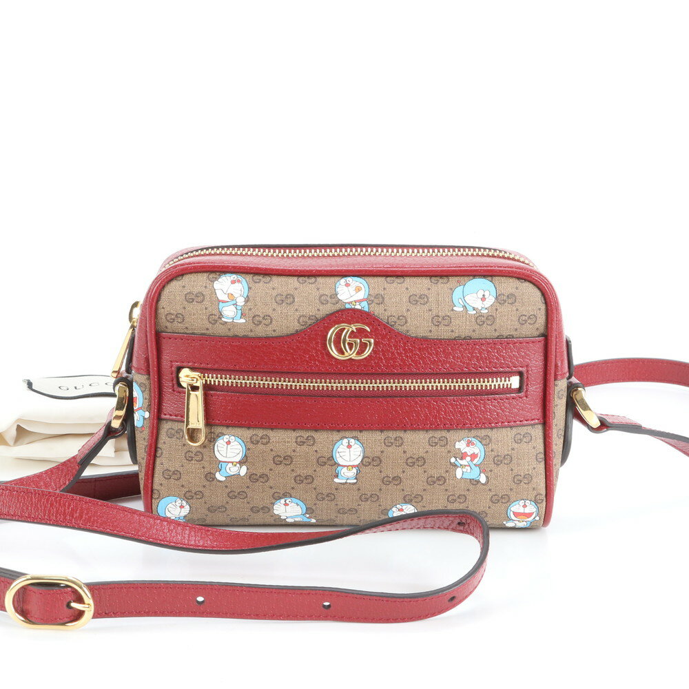 新品同様 グッチ × ドラえもん コラボ マイクロ GG 647784 レザー ショルダーバッグ 斜め掛け メッセンジャー メンズ EUE CV16-10