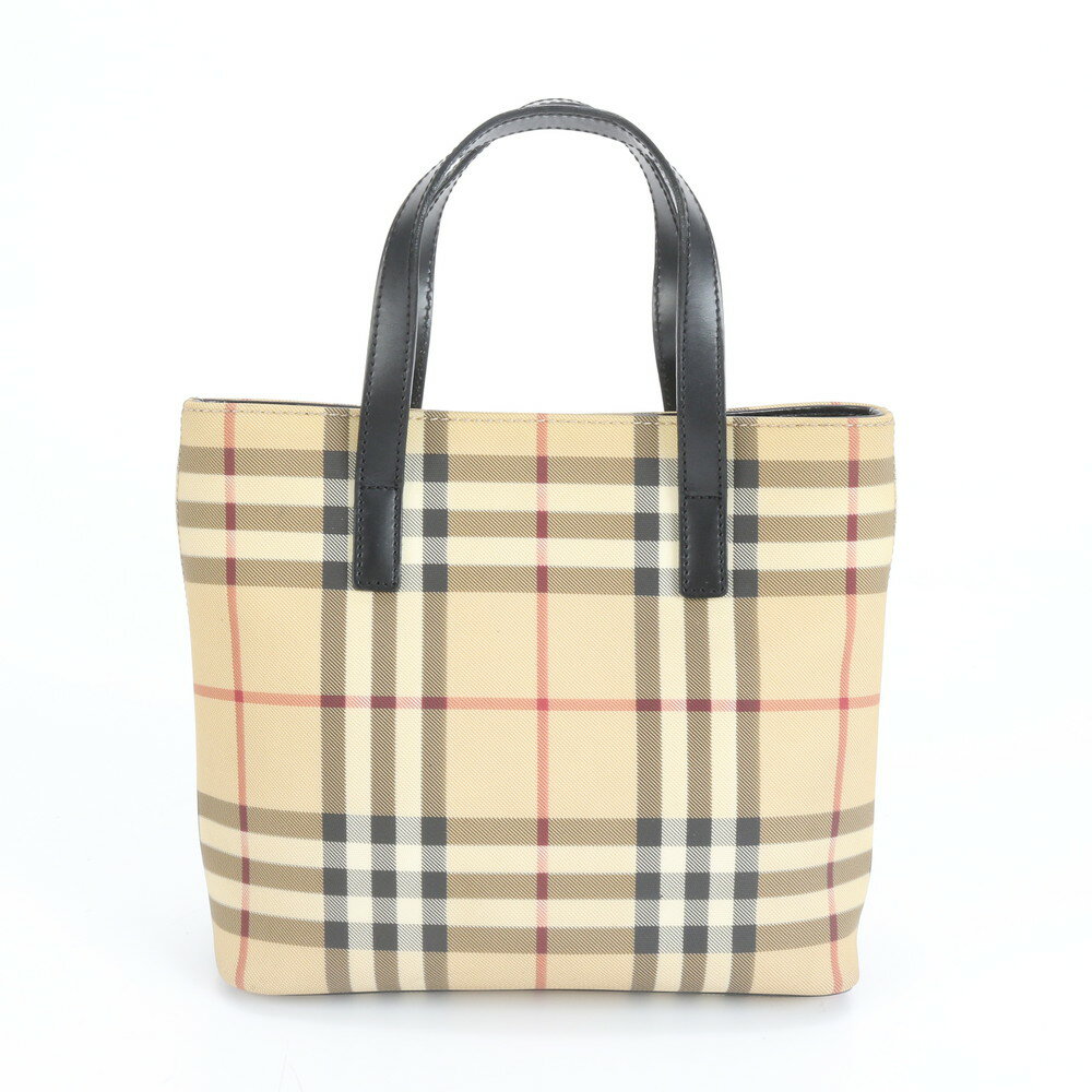 美品 バーバリー ノバ チェック スクエア レザー トート バッグ ハンド ベージュ ブラック 肩掛け ショルダー レディース EUE CV30-1