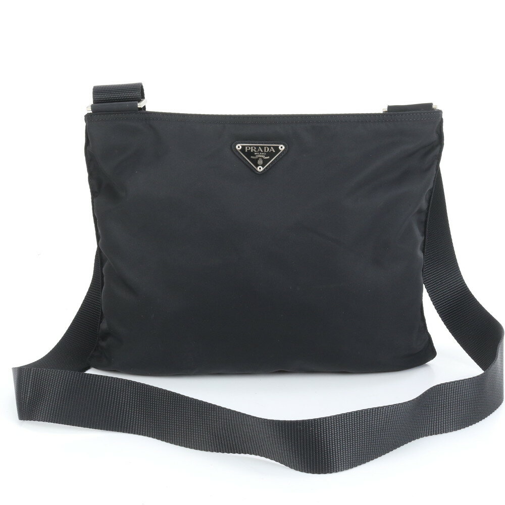 極美品 プラダ テスート ナイロン 三角ロゴ レザー ショルダーバッグ 斜め掛け メッセンジャー ビジネス 通勤 黒 メンズ ECE CX23-2