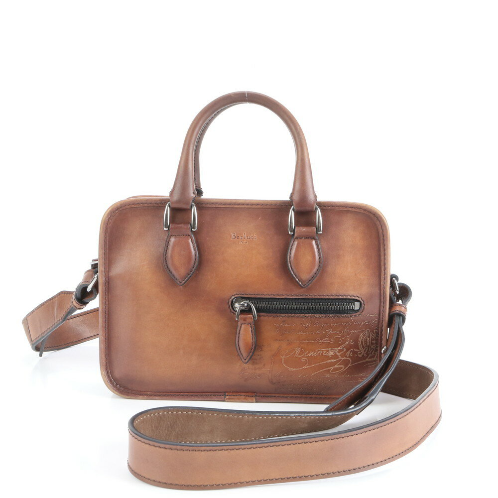 極美品 ベルルッティ アンジュール ガリバー カリグラフィ レザー 2WAY ショルダーバッグ 斜め掛け ブラウン メンズ ERE CW49-2
