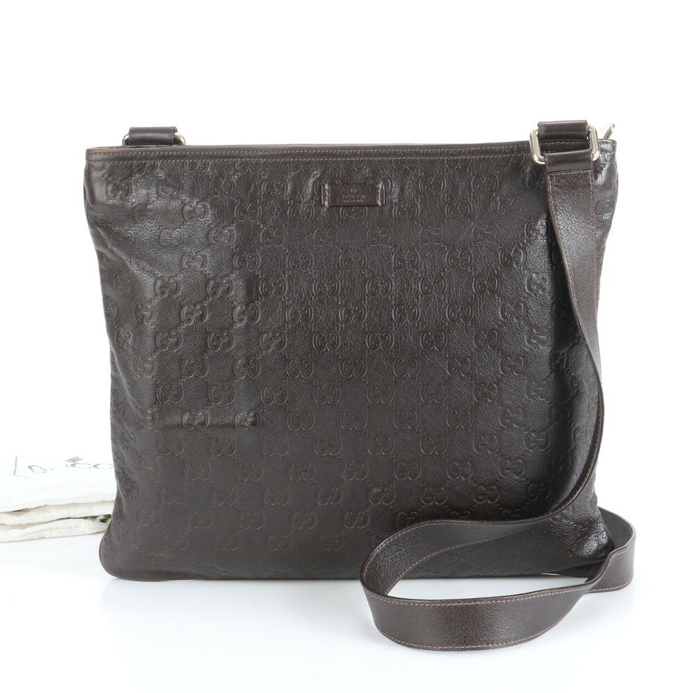 極美品 グッチ グッチシマ 201446 レザー ショルダーバッグ 斜め掛け メッセンジャー ブラウン 茶色 メンズ EUE CX34-5