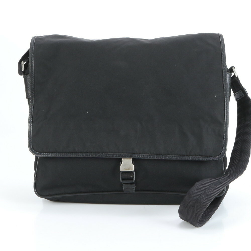 極美品 プラダ テスート ナイロン レザー ショルダーバッグ 斜め掛け メッセンジャー 通勤 ブラック 黒 A4 メンズ ECM CX44-10