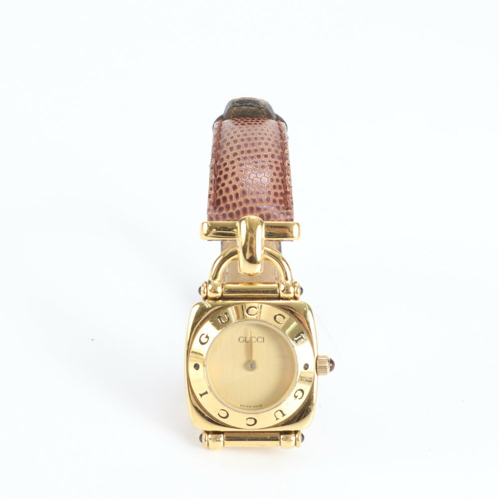 グッチ 6300L ホースビット リザード レザー 腕時計 クォーツ ウォッチ ファッション ゴールド レディース ERR CY9-9