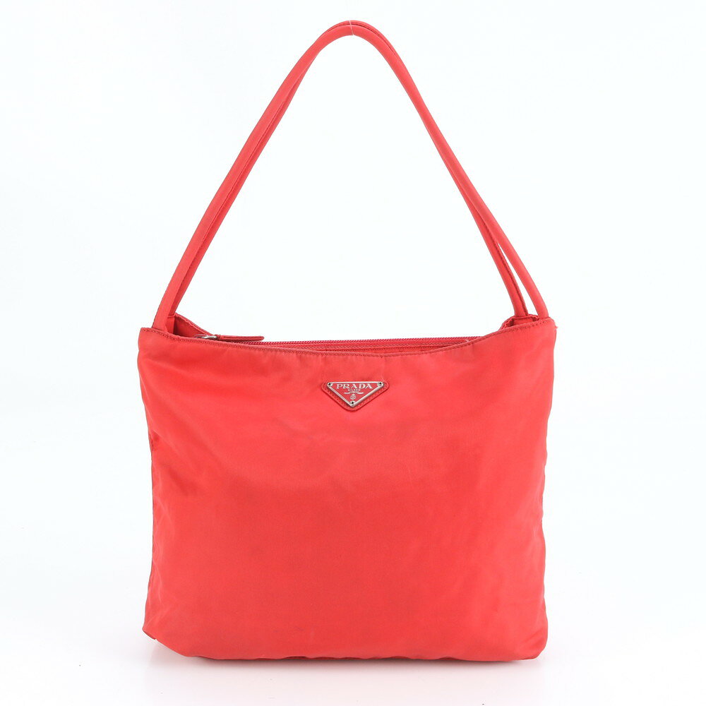 極美品 プラダ テスート ナイロン 三角ロゴ レッド トート バッグ 肩掛け ショルダー ハンド レディース EEM CY18-3