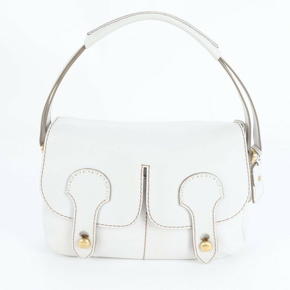 美品 トッズ ダブル ポケット レザー ショルダーバッグ 肩掛け ハンド ホワイト 本革 ブランド レディース RUM CZ6-4