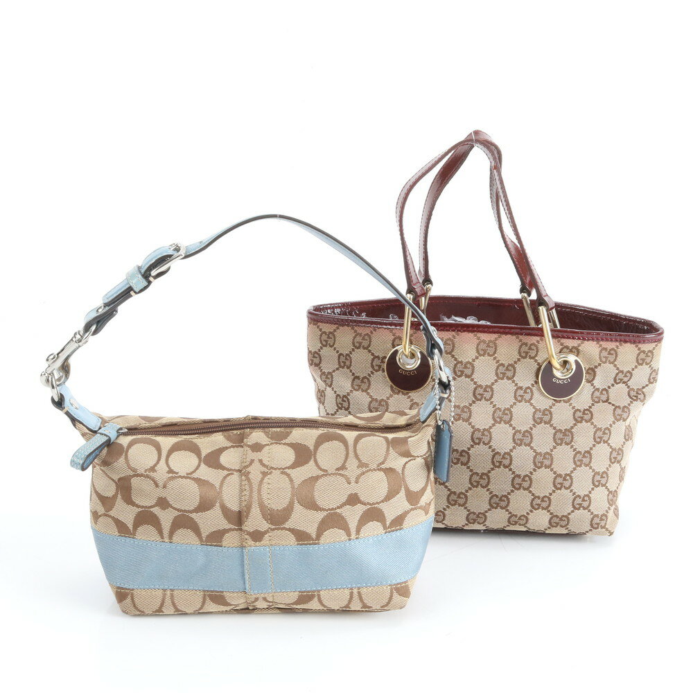 まとめ 2点 セット グッチ コーチ GG キャンバス シグネチャー レザー トート バッグ 肩掛け ショルダー レディース EEE DA4-5