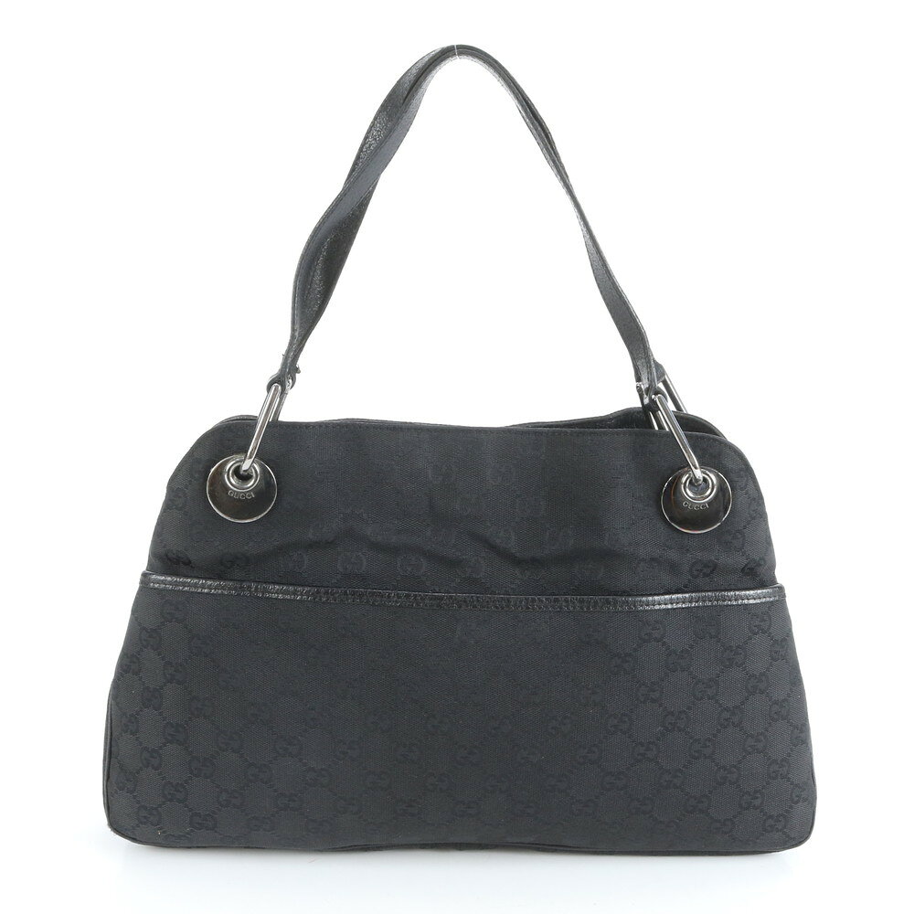 極美品 グッチ GGキャンバス エクリプス 121023 レザー トート バッグ 肩掛け ショルダー ブラック 黒 レディース ERM DA9-8