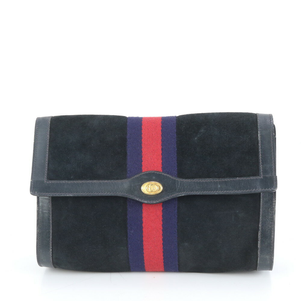 ヴィンテージ オールド グッチ シェリー ライン レザー セカンドバッグ ハンド セカンド ポーチ ブラック レディース EEE DA12-2