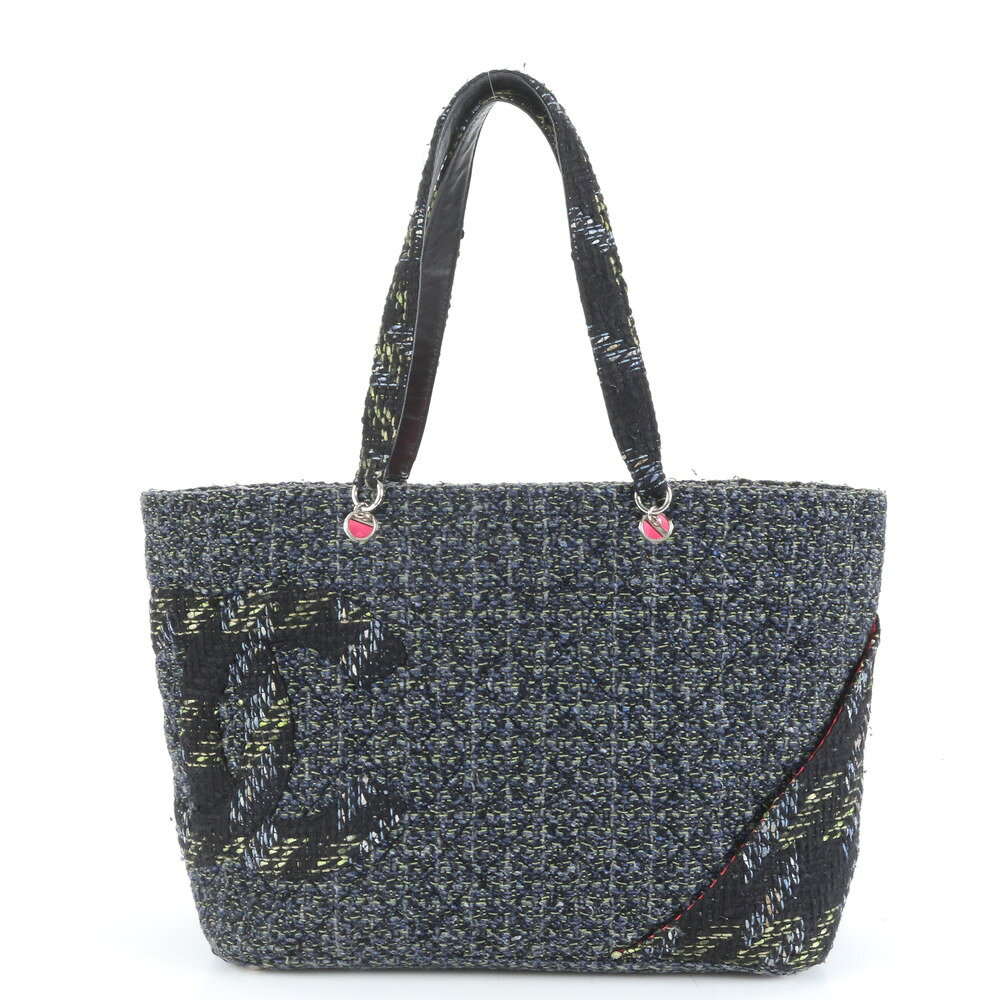 極美品 シャネル シリアルシール付 カンボン ツイード レザー トート バッグ 肩掛け ショルダー 黒 A4 レディース EEE DA14-9