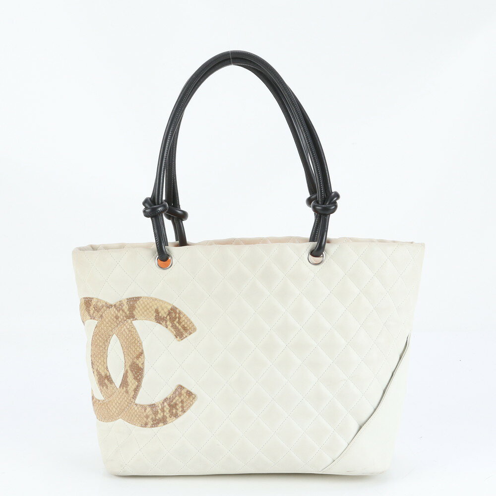 極美品 シャネル シリアルシール付 カンボン ラムスキン パイソン レザー トート バッグ 肩掛け ショルダー A4 レディース EEE DA14-9