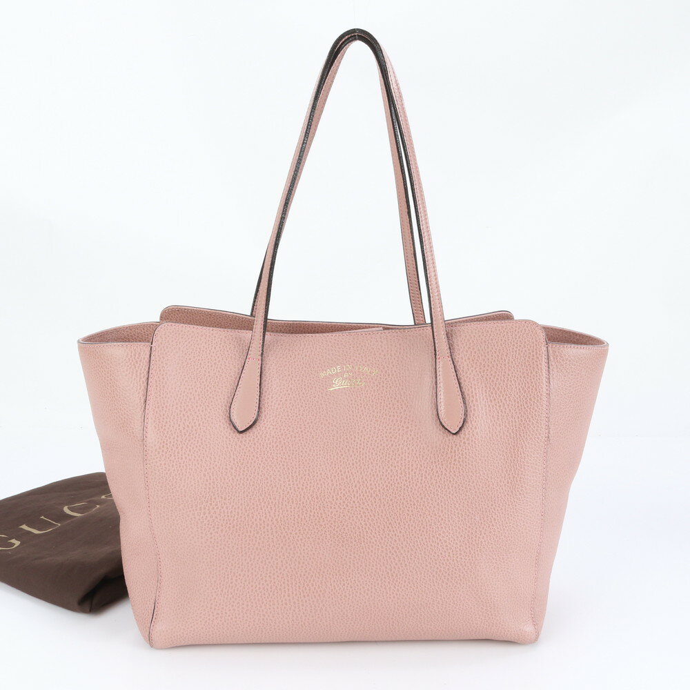 新品同様 グッチ 354397 スウィング レザー トート バッグ 肩掛け ショルダー ハンド 本革 ピンク A4 レディース RRM DA24-8