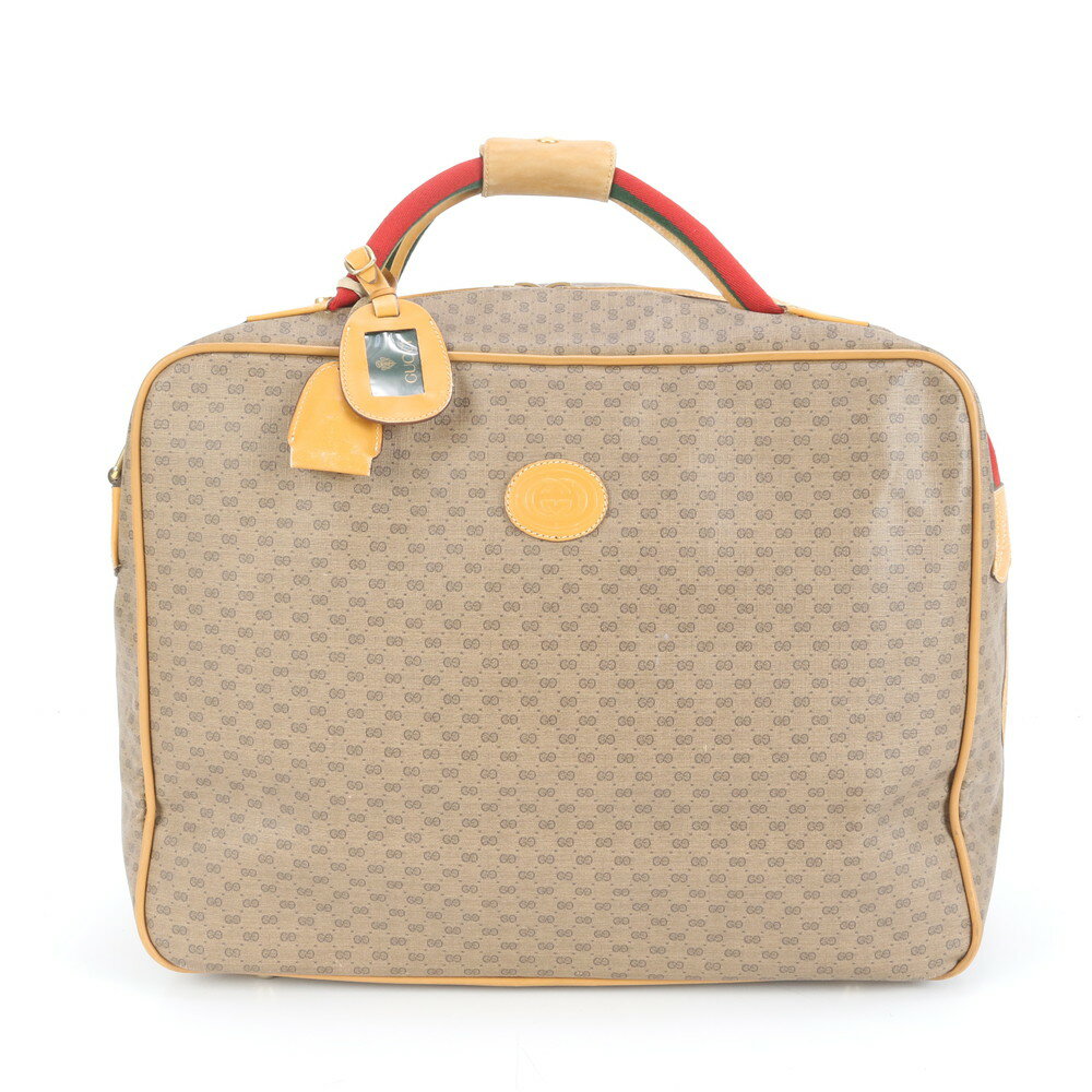 極美品 ヴィンテージ グッチ マイクロGG レザー ボストン バッグ 出張 旅行 キャリー ブラウン 茶色 A4 メンズ EEM DA32-10