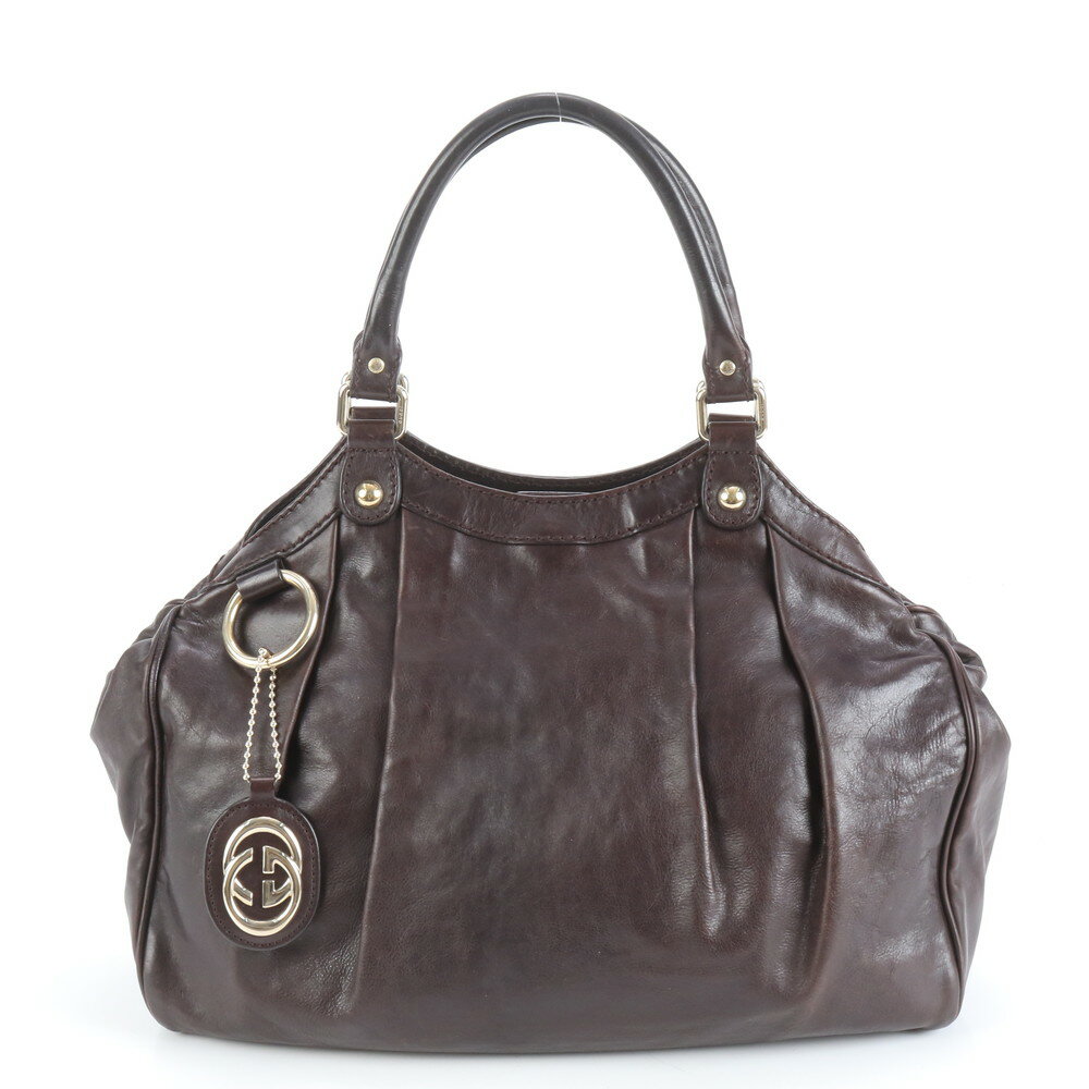 極美品 グッチ スーキー レザー トート バッグ ハンド 211944 ブラウン 茶色 ゴールド 金具 レディース EEE DA34-7