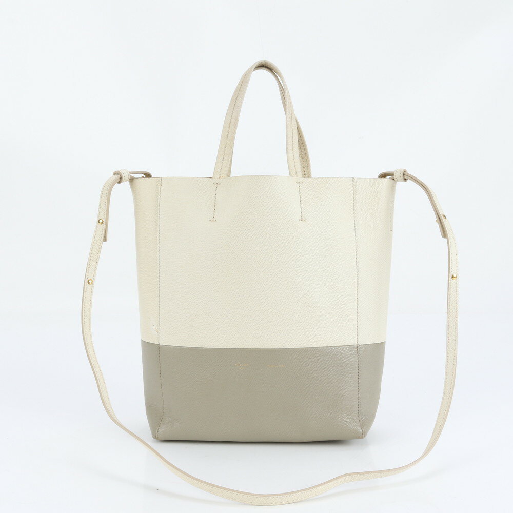 極美品 セリーヌ バーティカル カバ スモール レザー 2WAY トート バッグ 斜め掛け ショルダー グレー レディース RUE DB4-2