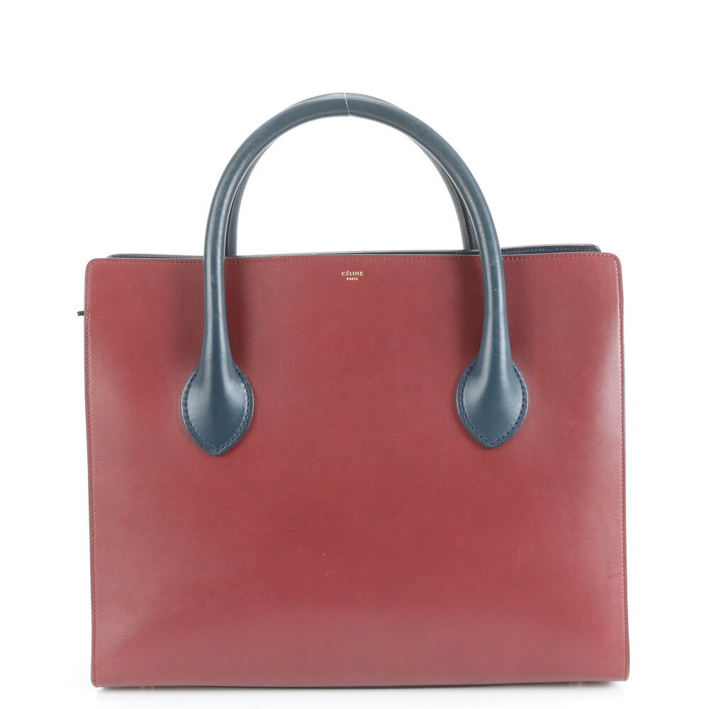 極美品 セリーヌ ボクシー レザー トート バッグ 肩掛け ショルダー ハンド A4 ゴールド 金具 レディース RUE DB4-1
