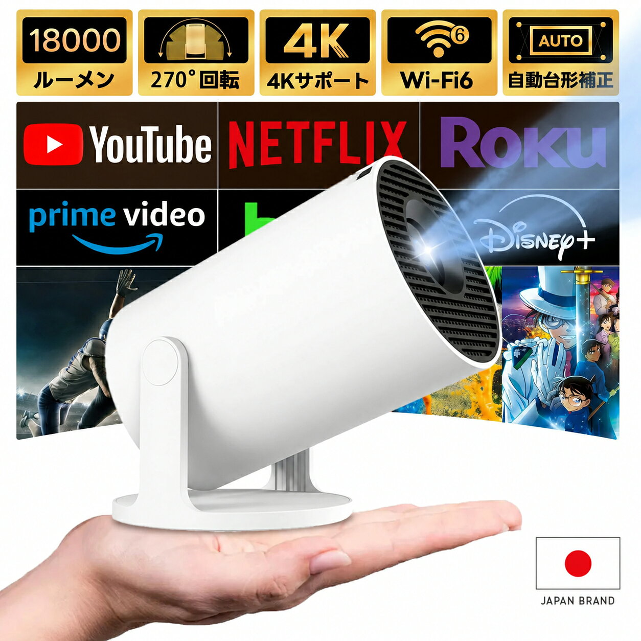 【クーポン利用で最安7986円】正規品【通常版・強化版 選べる2モデル】プロジェクター モバイルプロジェクター 小型 家庭用 Android TV搭載 強化版4K対応 1080P WiFi6 Bluetooth5.4 270°回転 自動台形補正 短焦点 HDMI USB スピーカー内蔵 天井投影 ホームシアタ CAVMHOT