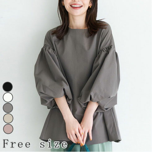 【全品P5倍＆300円OFF配布中】トップス レディース ブラウス シャツ パフスリーブ 半袖 春 5分袖 五分袖 ボリュームスリーブ バルーンスリーブ 二の腕カバー ボリューム袖 ぽわん袖 ポワン袖 バルーン袖 パフ袖 袖コンシャス レディース プルオーバー 送料無料のサムネイル