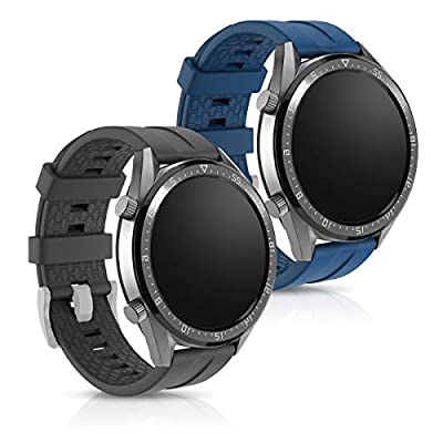 [kwmobile] 2x 対応: Huawei Watch GT (46mm) バンド - 交換ベルト シリコンバンド ソフト TPU 耐久性 - 黒色 / 紺色
