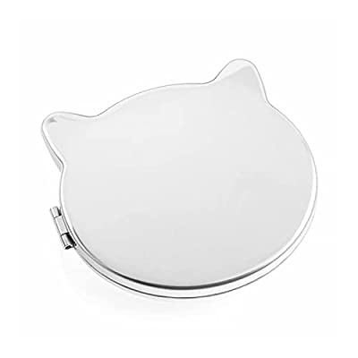 ネコ匹 手鏡 コンパクト 鏡 おしゃれ 折りたたみミラー ステンレスミラー 両面鏡 プレゼント 女性 誕生日 (ネコ匹)