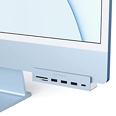 Satechi iMac24インチ用 USB-C クランプハブ (ブルー) (2021 iMac対応) USB-C データポート, 3xUSB-A 3.0, Micro/SDカードリーダー