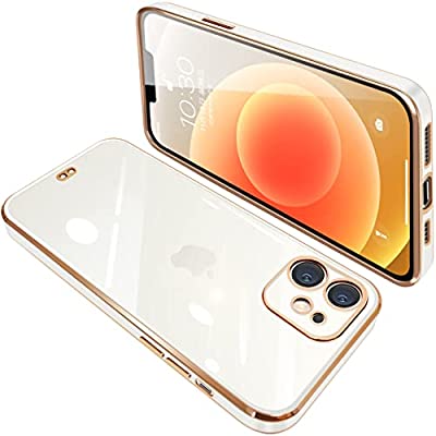 iPhone12 mini ケース クリア 透明 アイフォン12mini カバー スマホケース 全面保護 耐衝撃 TPU メッキ加工 シリコン スリム 薄型 ストラップホール付き 落下防止（ホワイト）