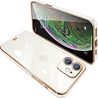 iPhone11 ケース クリア 透明 アイフォン11 カバー スマホケース 全面保護 耐衝撃 TPU メッキ加工 シリコン スリム 薄型 ストラップホール付き 落下防止（ホワイト）
