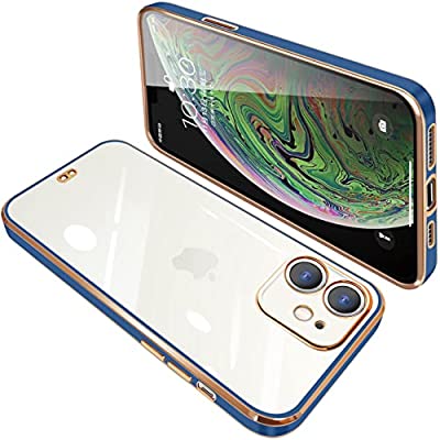 iPhone11 ケース クリア 透明 アイフォン11 カバー スマホケース 全面保護 耐衝撃 TPU メッキ加工 シリコン スリム 薄型 ストラップホール付き 落下防止（ブルー）