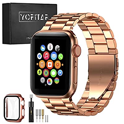 YOFITAR Apple Watch バンド 保護ケース付き ステンレス製 40mm アップルウォッチ 交換ベルト Apple Watch 6/SE/5/4対応 iWatch バンド Apple Watchアクセサリ 長さ調整器具付き（ゴールド）