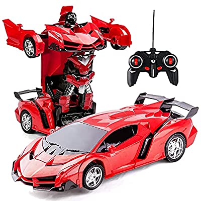 ロボット ロボットおもちゃ 変形玩具車 RCカー 2合1 ラジコン 遠隔操作 変形することができる 子供の好きなギフト (赤)