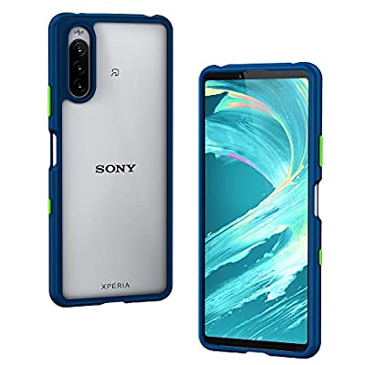 Hy+ Xperia10 III カラーボタン 耐衝撃 ハイブリッドケース Xperia10 III Lite SO-52B SOG04 ストラップホール 米軍MIL規格 TPU PC ケース ネイビー