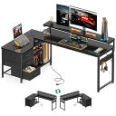パソコンデスク 引き出し付き ゲーミングデスク コンセント付き l字デスク デスク 机 幅173*100 pcデスク 棚付き desk 収納 オフィスデスク 仕事用 在宅勤務 組立簡単 ブラック