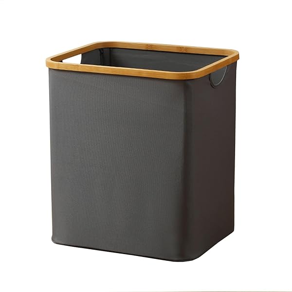 洗濯カゴ 洗濯かご 折り畳み式 ランドリーバスケット 60L ランドリーボックス 洗濯籠 洗濯物入れ 収納ボックス 収納バッグ 竹のハンドル付き (グレー)
