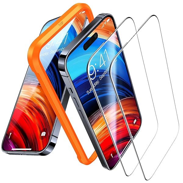 iPhone 15 用/iPhone14Pro 用 ガラスフィルム 航空宇宙材料 全面保護 フィルム 十倍強化極細黒縁 さらさら 貼り付け簡単 指紋防止 9H越え 耐衝撃 2枚 アイフォン15 /14 プロ 用 保護フィルム GlassGo Seri